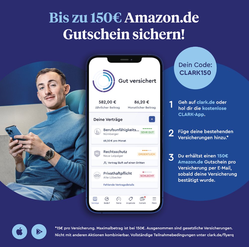 Komm mal CLARK promotional post — up to 150€ Amazon voucher via the CLARK app